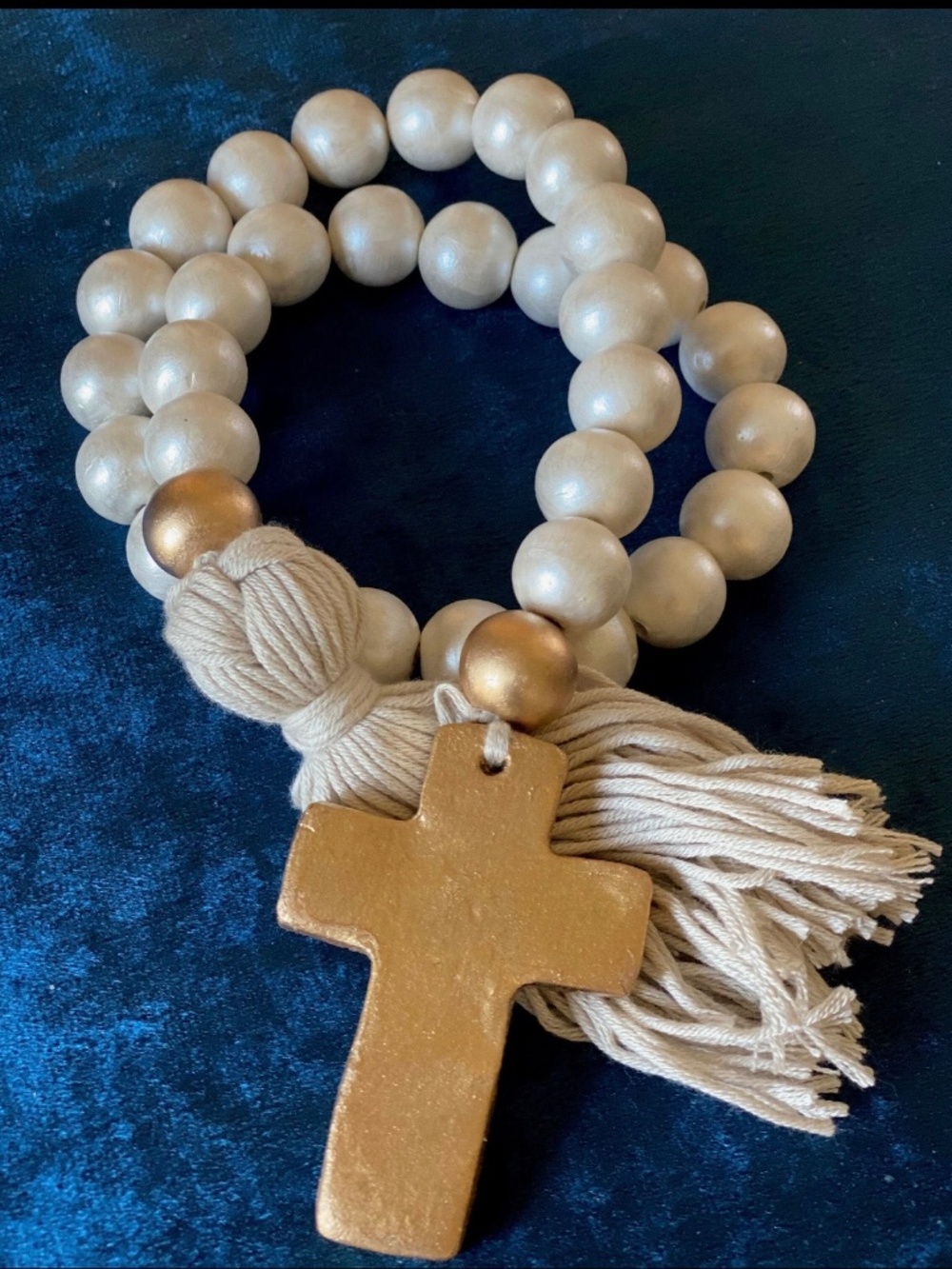 Small Blessing Bead Garland with Cross and Tassel Materials: Wood Beads, Clay,